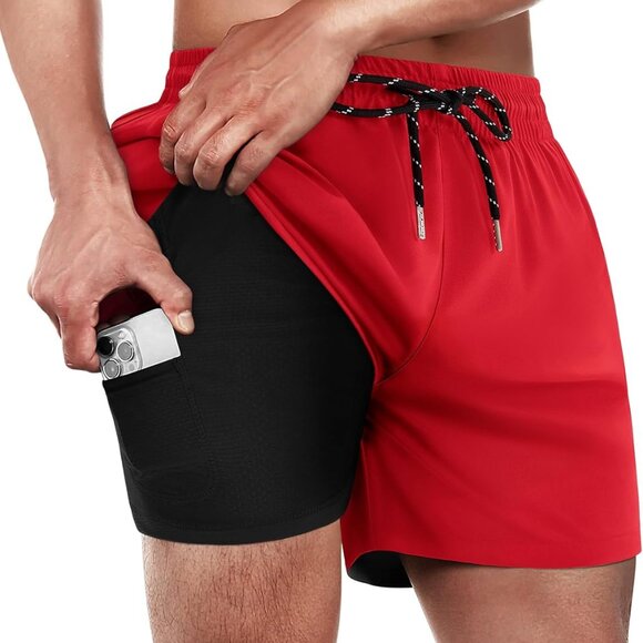 Mens Swim Trunks with Compression Lined Short Bathing Suits for